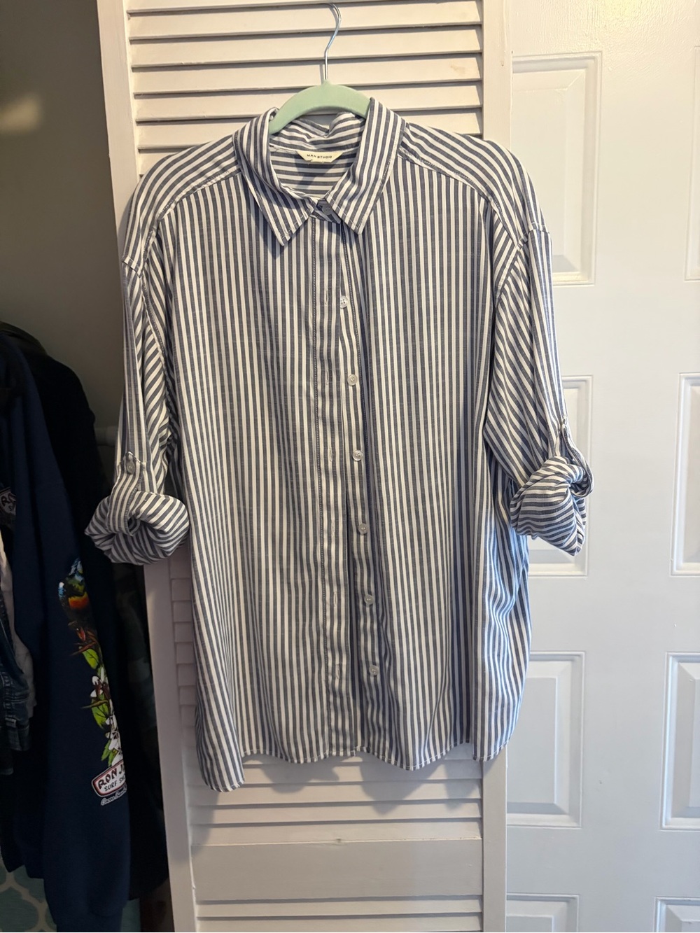 Striped Button-Up Shirt - Blue & White